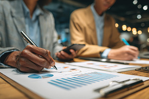 Businesspeople reviewing financial c, a Photo by Pixeness Studio