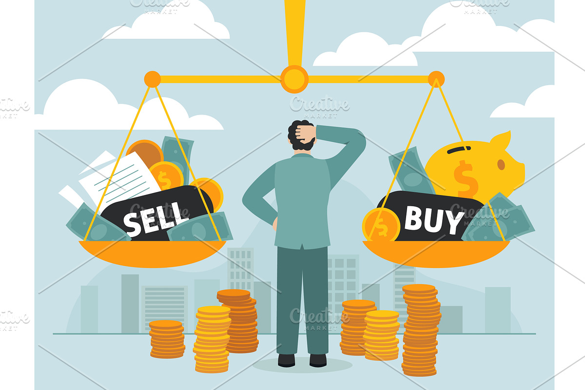 Stock market. Man invests finances, a Finance Illustration by YummyBuum