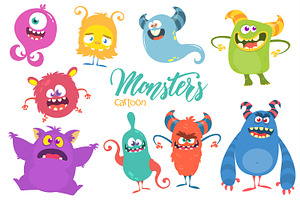 Cartoon Monsters. Vector Set