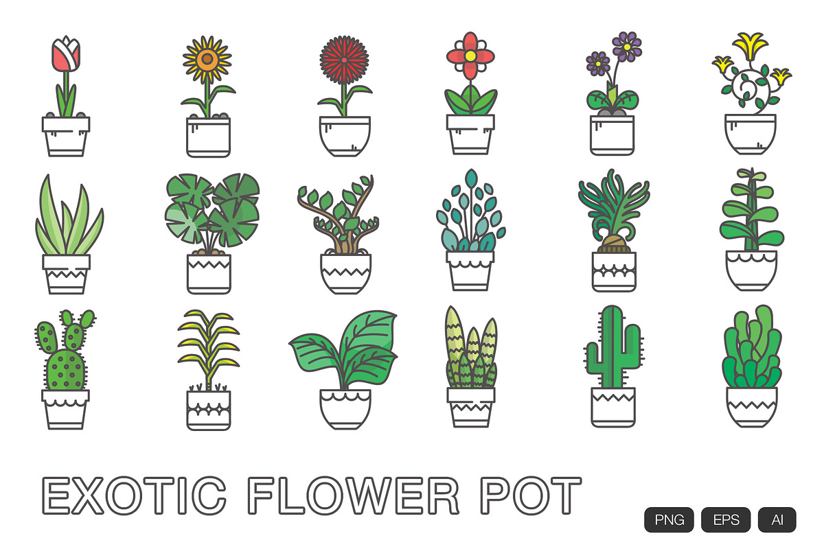 18 Flower Pot, an Outline Icon by Cubicthemes