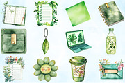 Watercolor Green Planner Clipart, an Illustration by Craft Nest (Thumbnail 2 of 9)