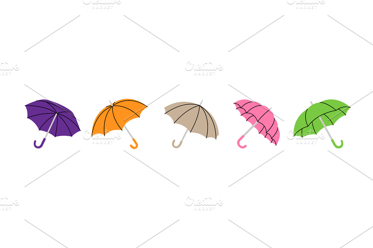 Colorful set of open umbrellas in, an Object Illustration by GraphiShop