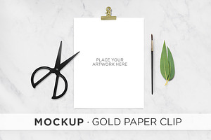 Mockup . Gold Paper Clip