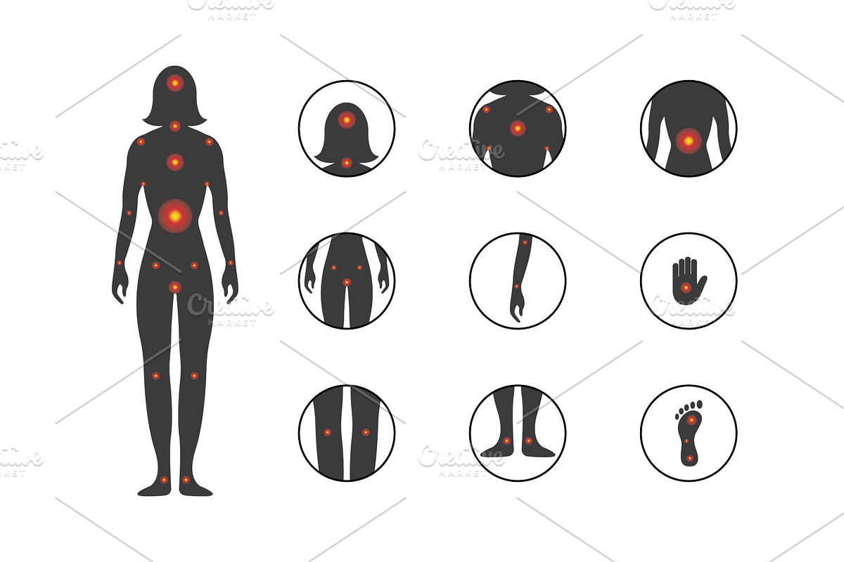 Point of female body pain, an Object Illustration by Vector Creator