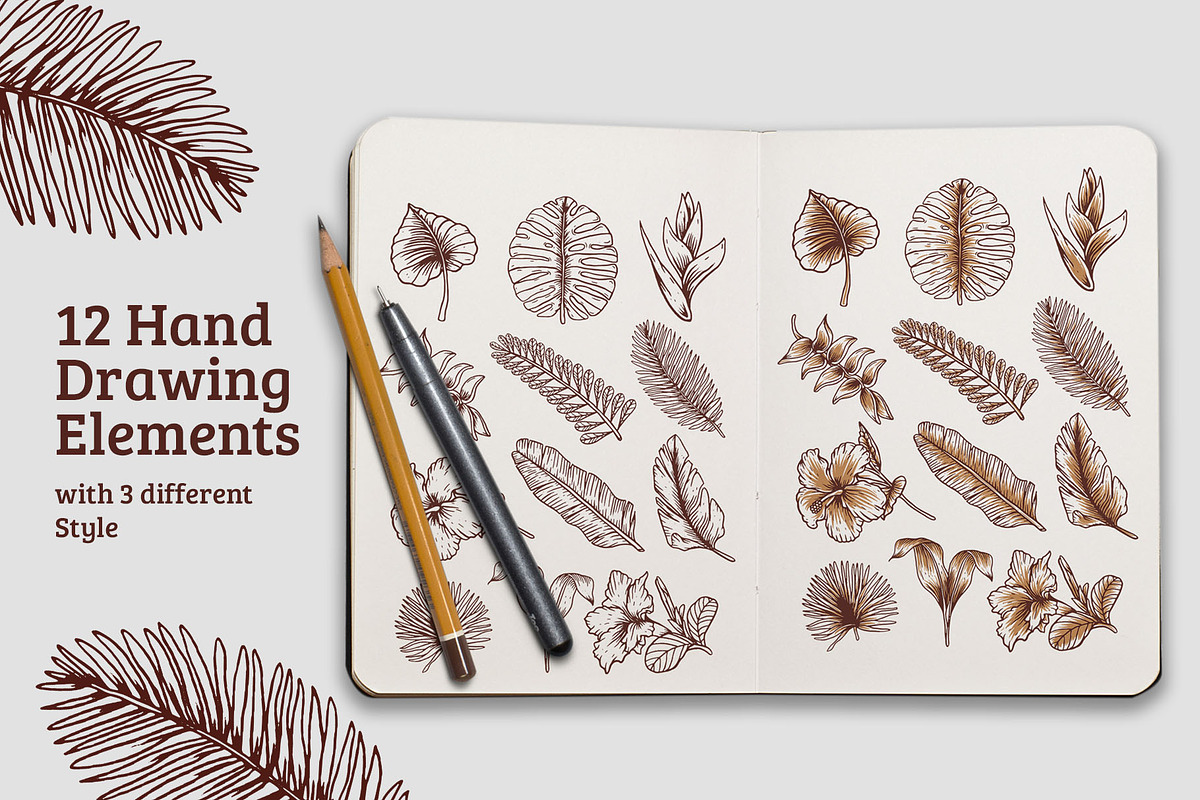 Tropical Plant Pattern & Elements, an Illustration by Dawnside Graphic (Photo 2 of 5)
