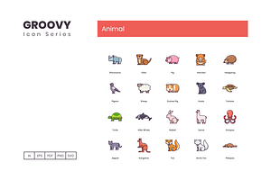 100 Animals Icons - Groovy Series