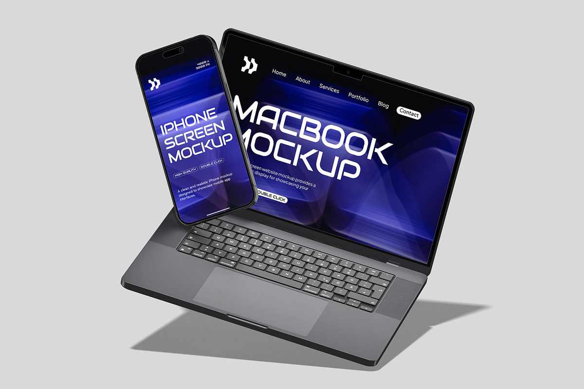 MacBook and iPhone Mockup, a Wearable Device Mockup by Unerispace (Photo 2 of 6)