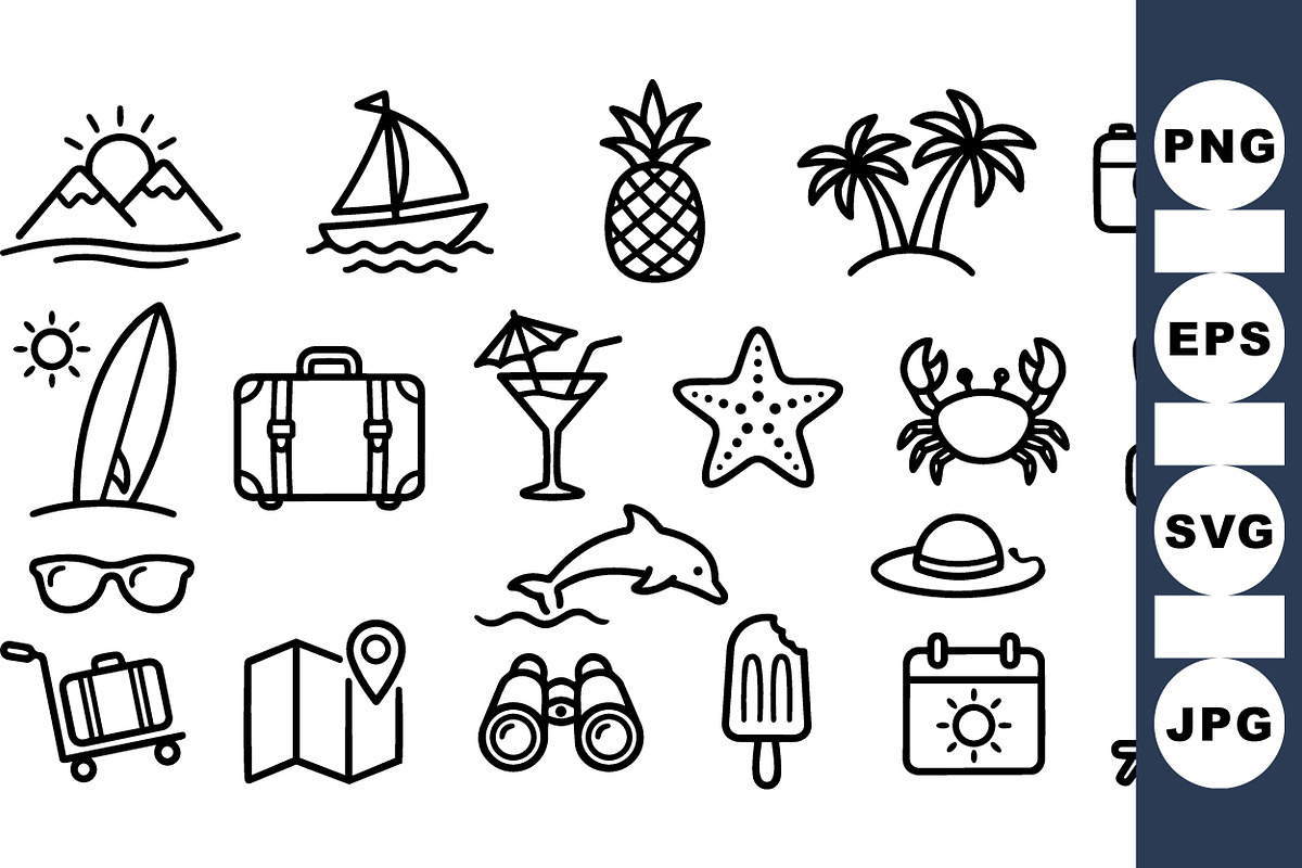 Summer Travel Icon Line Set, an Illustration by designvectx (Photo 1 of 3)