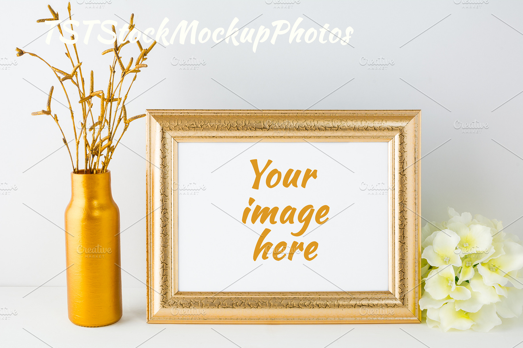 Landscape gold frame mockup, a Background Photo by TasiPas