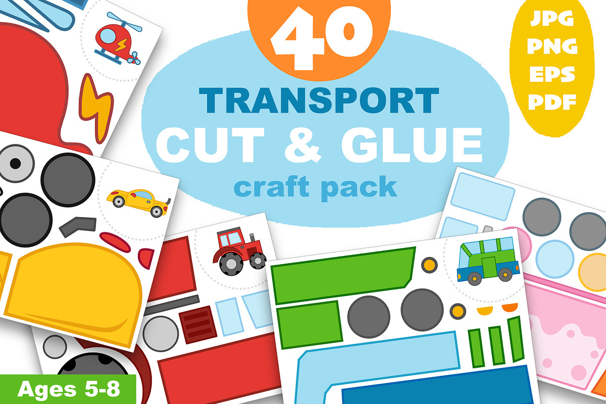 Transport Cut and Glue Activity Pack, a Transportation Illustration by Ksenya Savva (Photo 1 of 7)