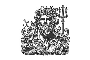 Mythical Poseidon Engraving Ocean