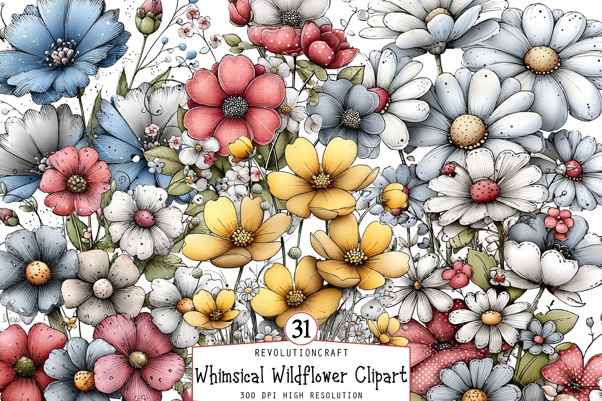 Whimsical Wildflower Clipart, an Illustration by OK Design (Photo 1 of 6)