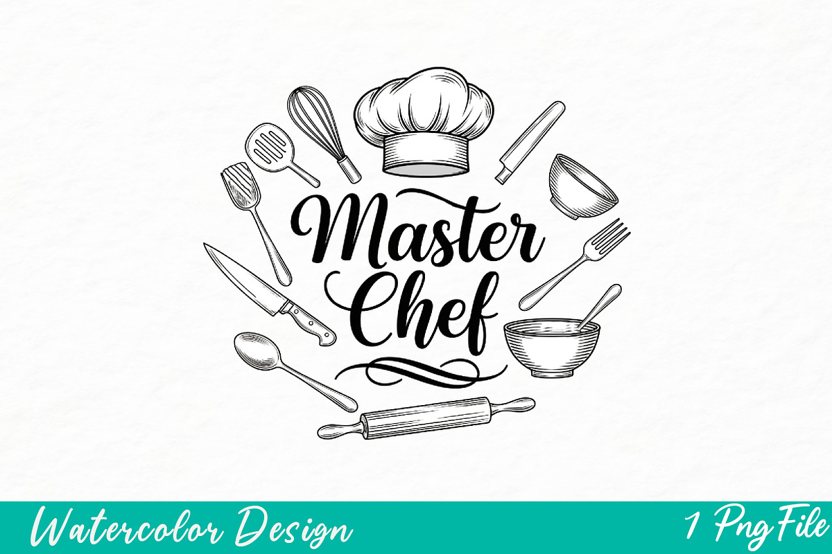 Master Chef PNG, Master Chef T-Shirt, an Illustration by Watercolor design (Photo 1 of 3)