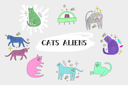 Magical Cats Aliens Set, an Animal Illustration by Annie Konst