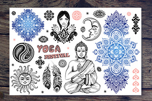 Set of Bohemian style flash tattoos