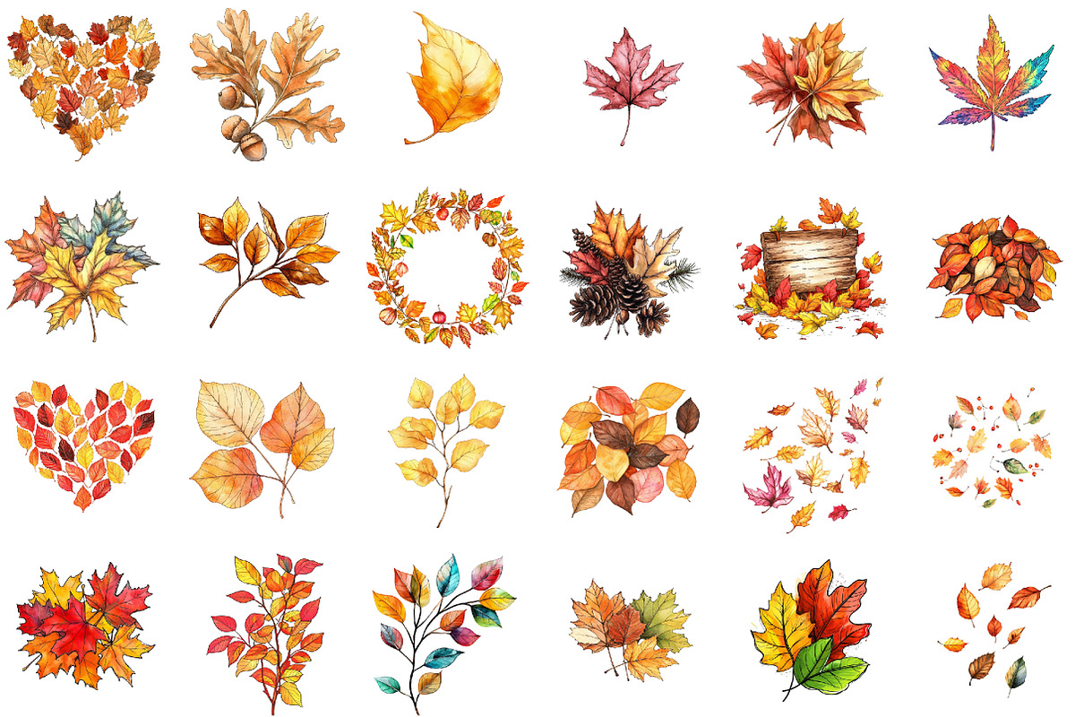 Watercolor Fall Leaves Clipart, an Illustration by Sublimation Artist (Photo 2 of 6)