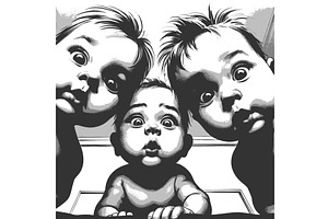 Three curious babies looking down, a Person Illustration by AlexArt