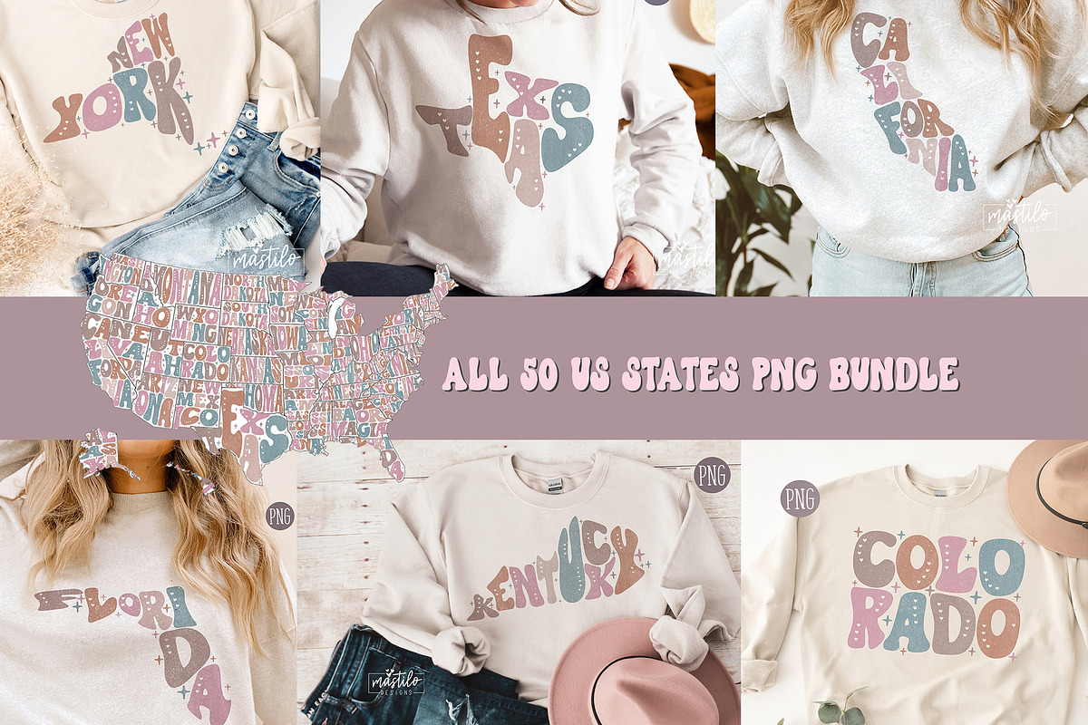 50 US States PNG Sublimation Bundle, an Object Graphic by Mastilo Designs (Photo 1 of 7)