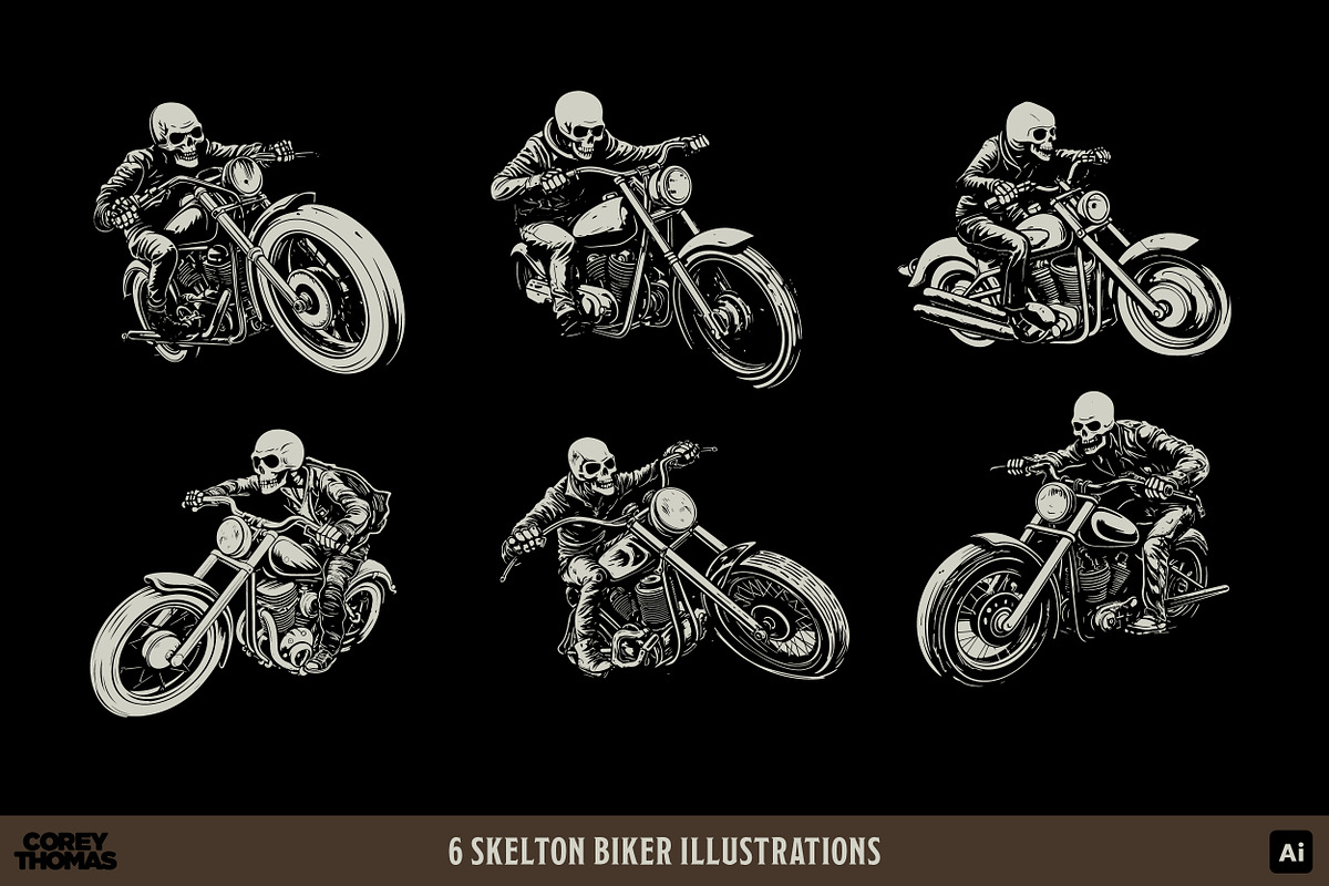 Skeleton Biker Vector Badge Bundle, a Transportation Illustration by Mutant Lagoon (Photo 3 of 4)