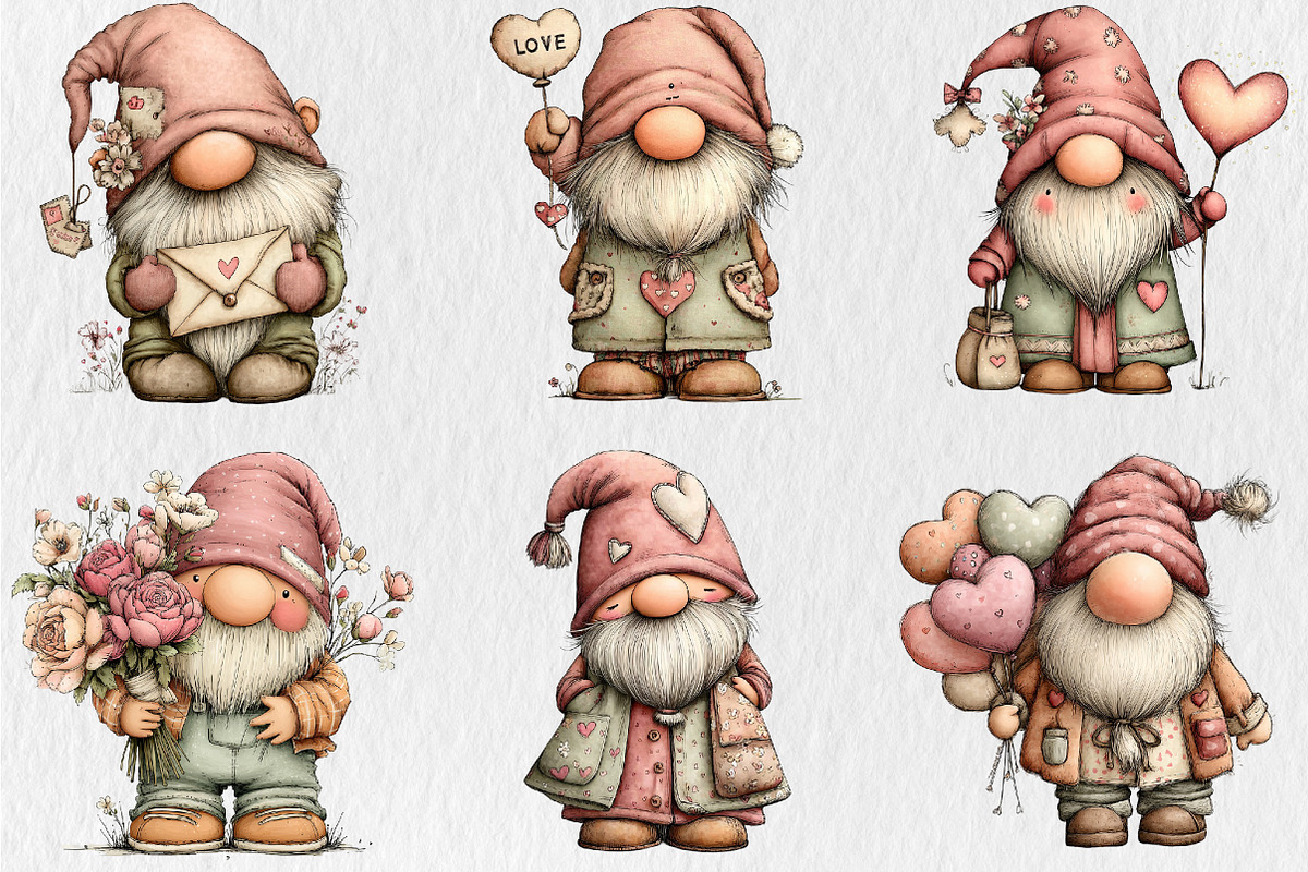 Quirky Valentine Day Gnome Clipart, a Seasonal Illustration by Rose Art (Photo 3 of 7)