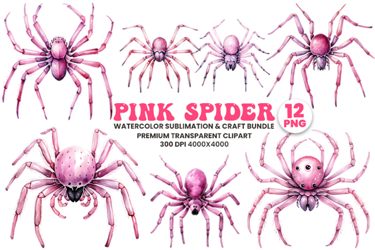 Halloween Watercolor Pink Spider PNG, a Seasonal Illustration by Creative Arslan (Photo 1 of 9)