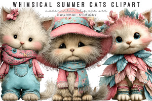 Whimsical Summer Cats Clipart, an Illustration by SinaCreation