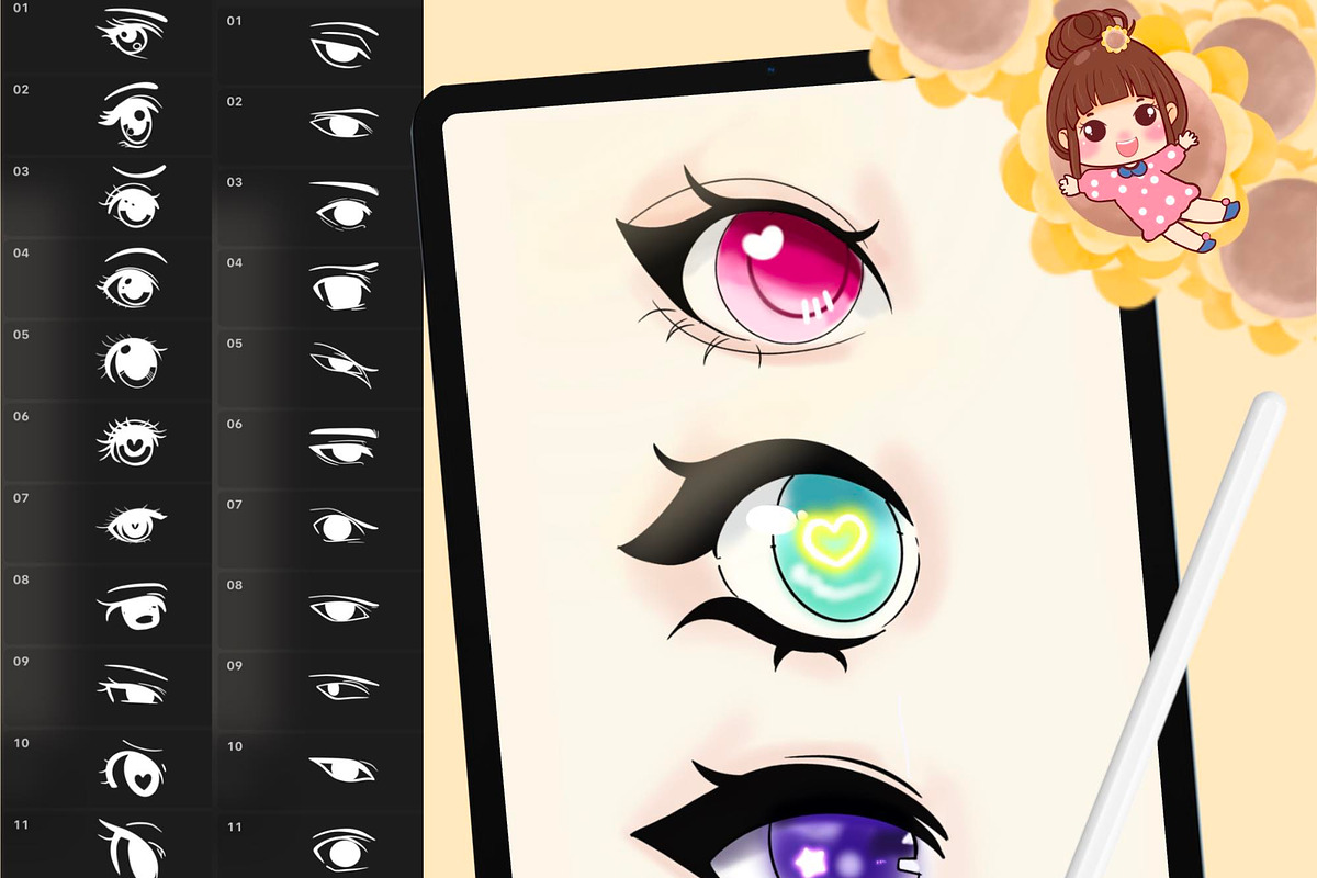 130+ Procreate Anime Eye Stamps, a Brush Add-On by DrawingStoryShop (Photo 1 of 8)