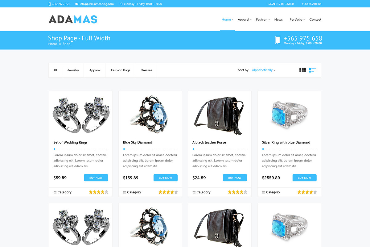 Adamas - Responsive WooCommerce Shop, a WordPress Template by PremiumCoding (Photo 2 of 5)