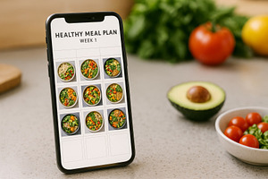 Healthy meal plan displayed on smart, a Photo by Dvoevnore photos