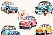 Watercolor Retro Fiat 500 Clipart, an Object Illustration by BusyDaydesign (Thumbnail 3 of 7)