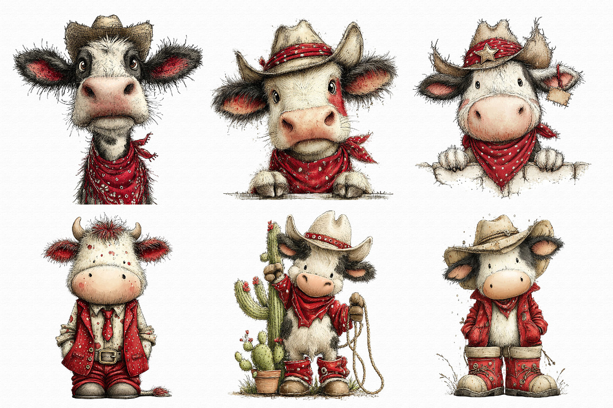 Funny western cows Clipart, an Illustration by Libby Wishes (Photo 4 of 7)