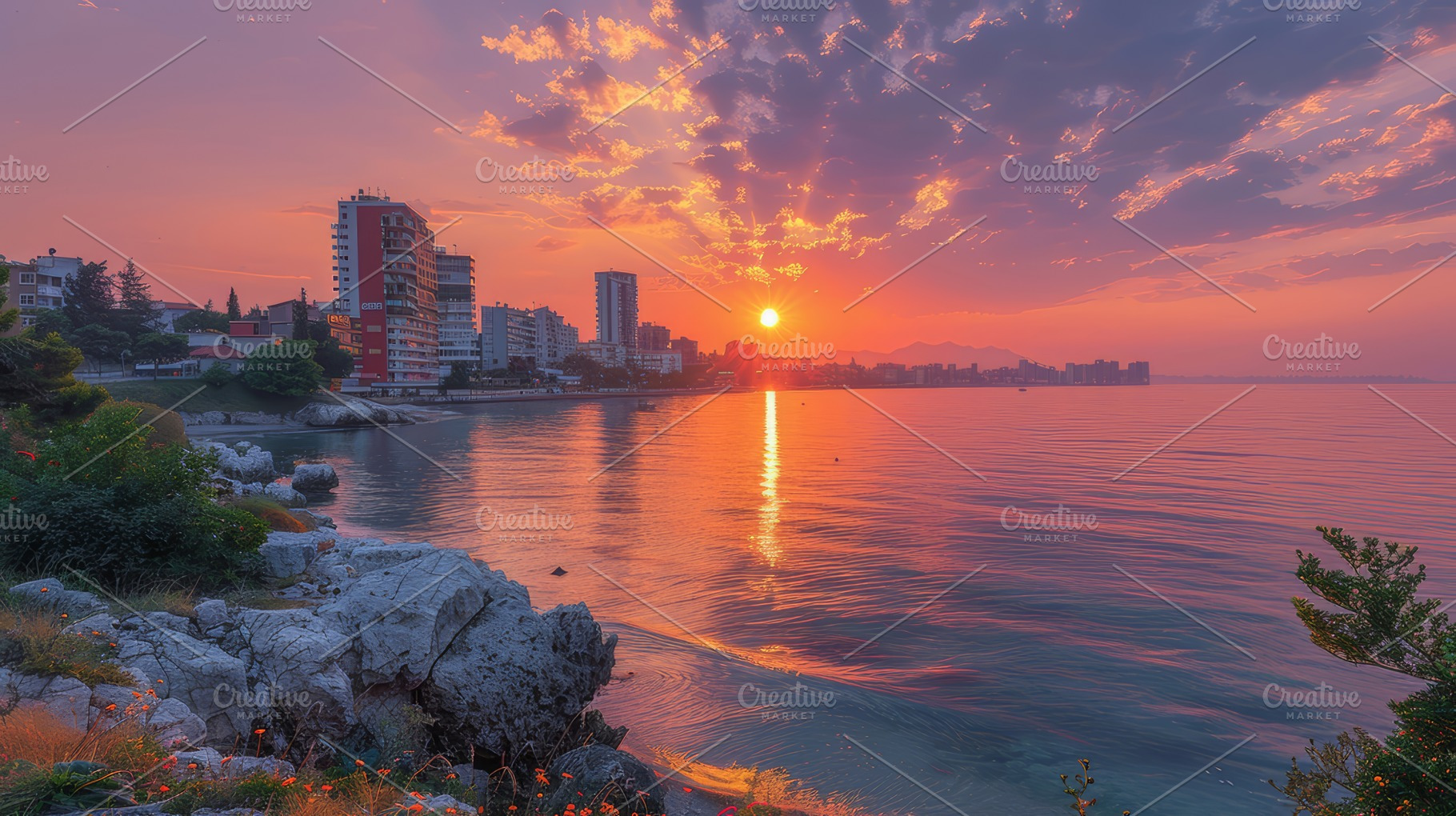 Spectacular Sunrise Over Durres Port City With Colorful Sky and Calm Sea, a Photo by AS photostudio