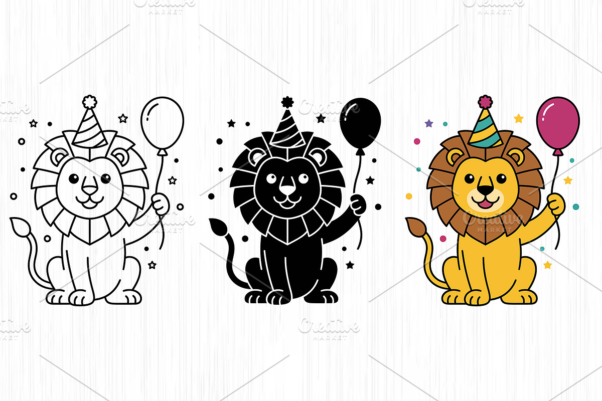 Party Lion Vector Trio Pack, an Object Graphic by Artonix (Photo 2 of 3)