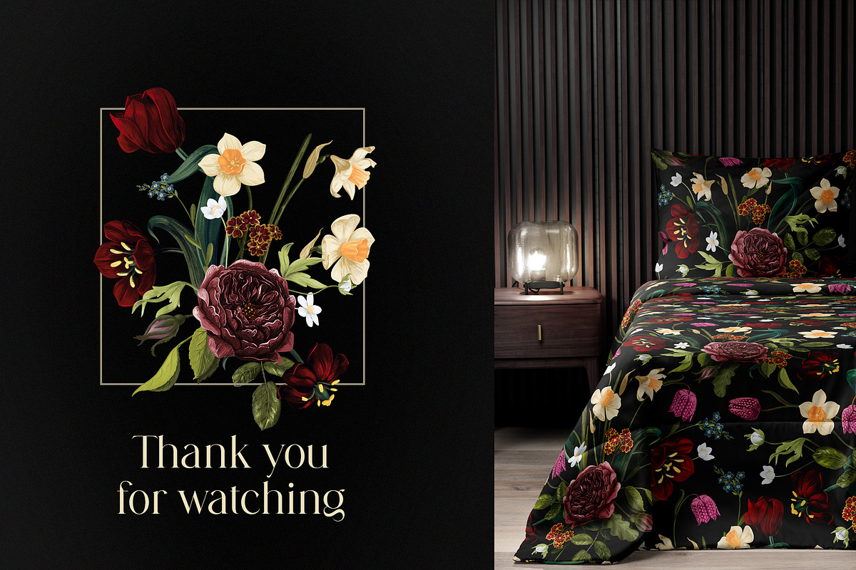 Dark Botanical Flowers pattern&motif, a Decorative Illustration by PenguinArtStudio (Photo 6 of 6)