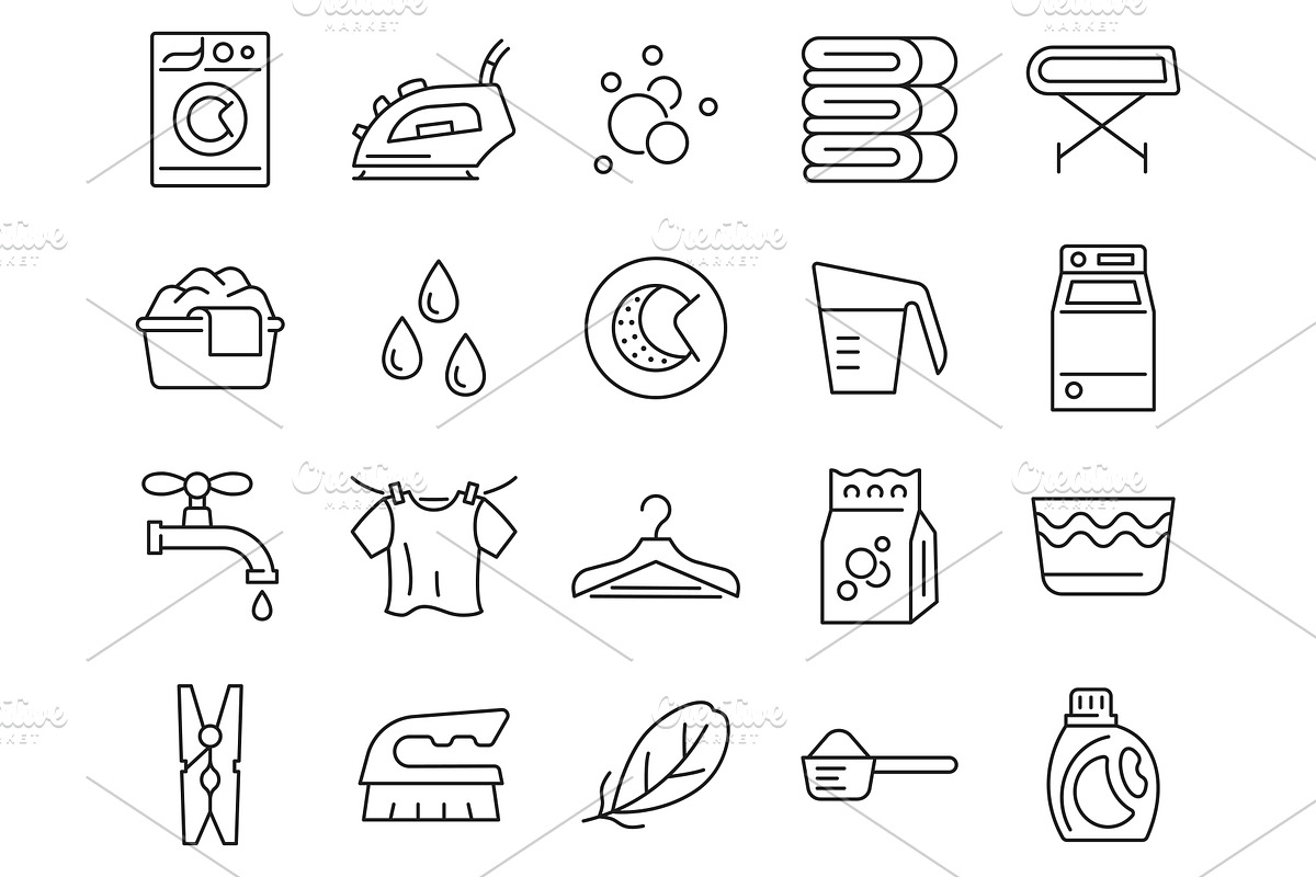Laundry line set icons, an Outline Icon by ElineDesign (Photo 1 of 3)