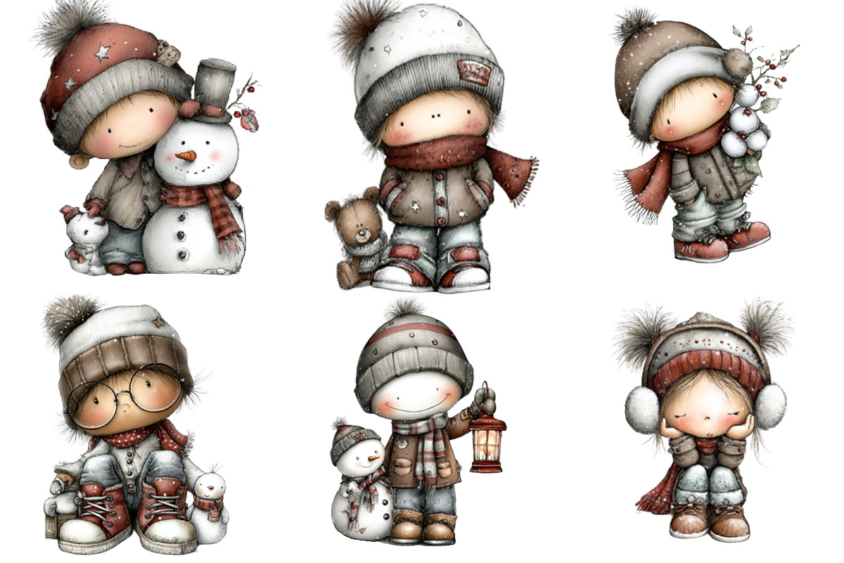 Whimsical Winter Kids Clipart Bundle, an Illustration by DreamArtGraphic (Photo 2 of 5)