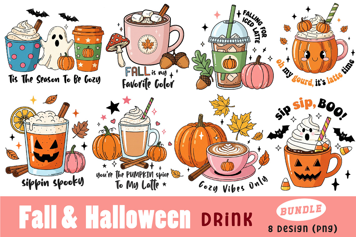 Fall Autumn Halloween Drink PNG Bund, an Illustration by CreationArt (Photo 1 of 9)