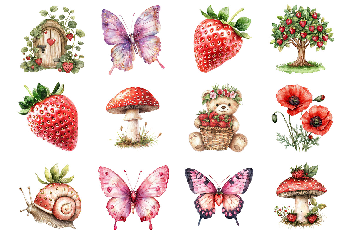 Woodland Animals Strawberry Clipart, a Seasonal Illustration by CitraGraphics (Photo 2 of 4)