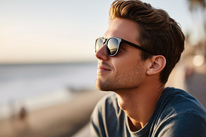 Young man in sunglasses relaxing and, a Person Photo by MistyDay