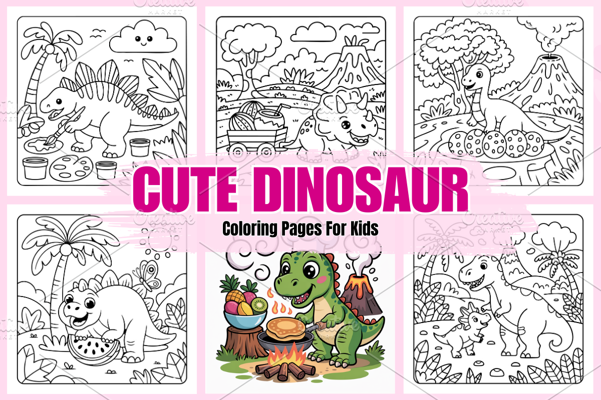 Cute Dinosaur Coloring Pages, a Decorative Illustration by Coco Bloom (Photo 1 of 3)