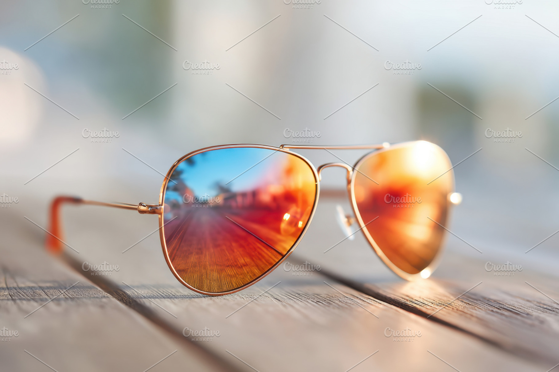Stylish sunglasses reflecting a beach scene, a Beauty & Fashion Photo by AlyaAnd