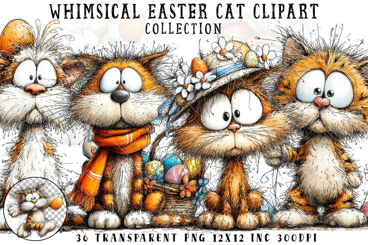 Whimsical Easter Cat Clipart, an Illustration by OK Design (Photo 1 of 6)