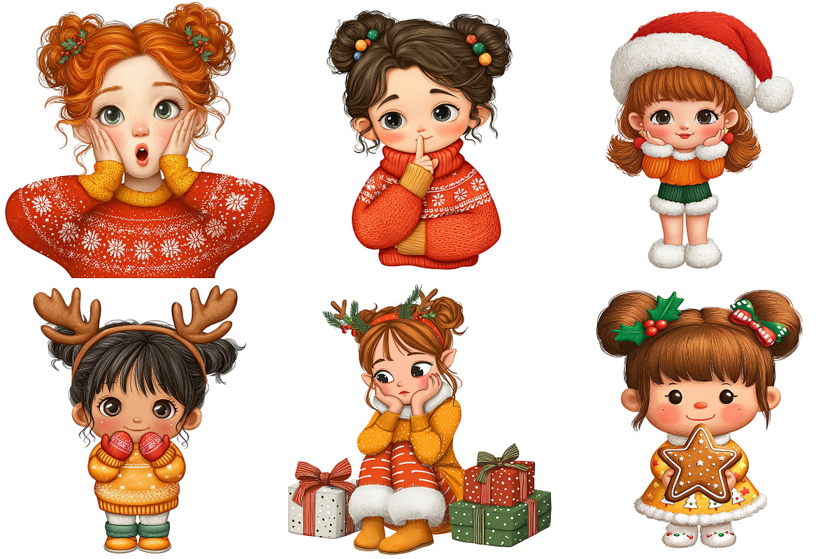 Quirky Christmas Girls Clipart, an Illustration by Craft Nest (Photo 10 of 11)