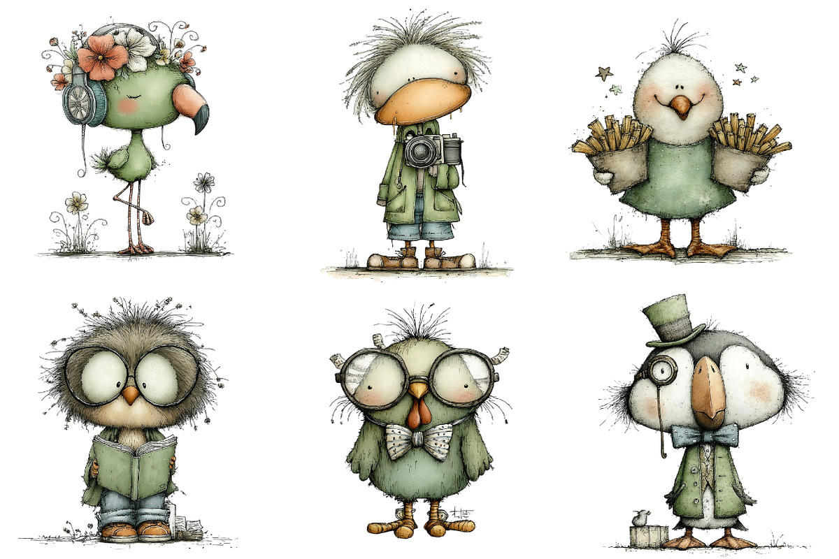 Quirky Funny Birds Clipart, an Illustration by DreamArtGraphic (Photo 5 of 5)