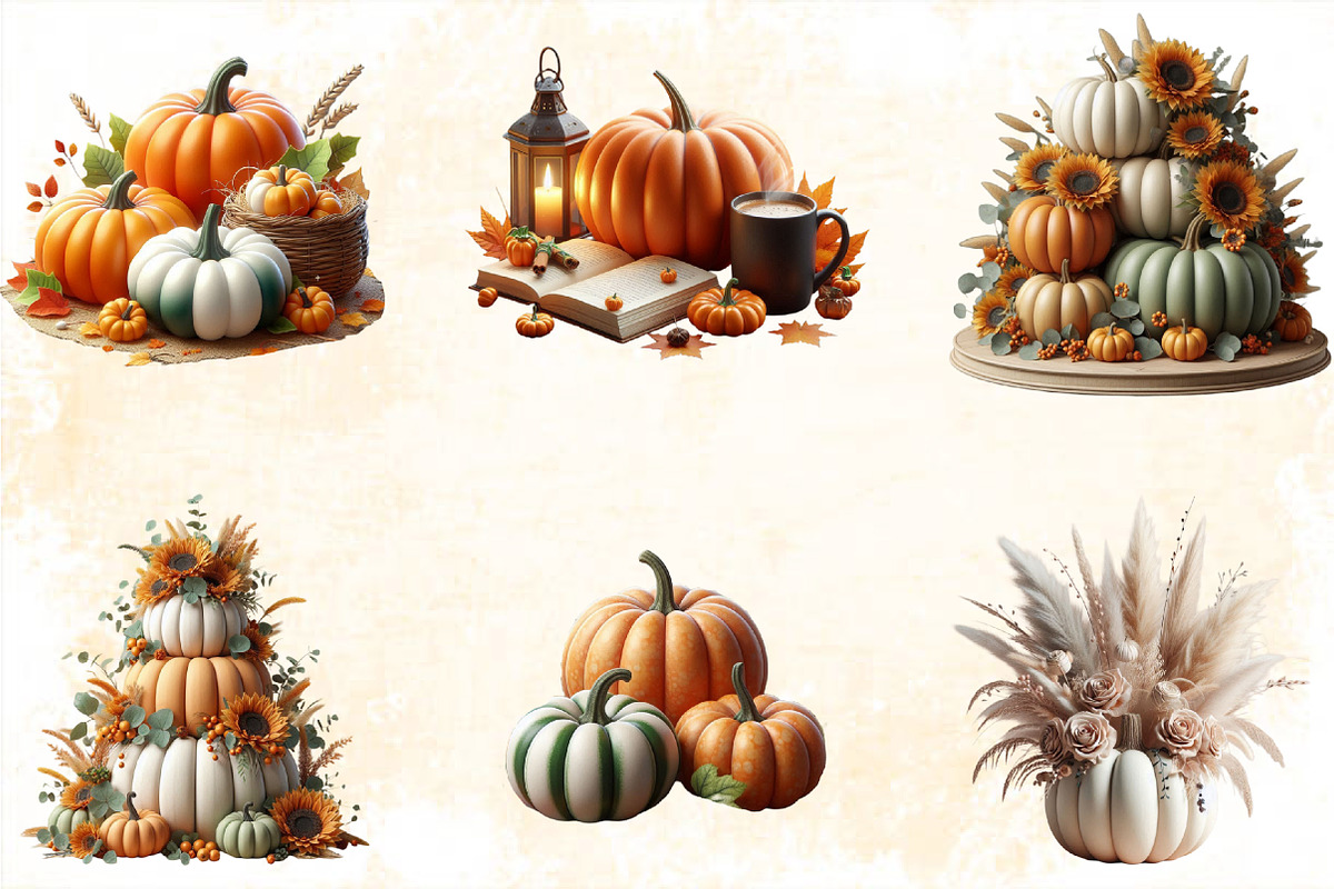 Watercolor Autumn Pumpkin Clipart Bu, an Illustration by SVGArt (Photo 2 of 8)