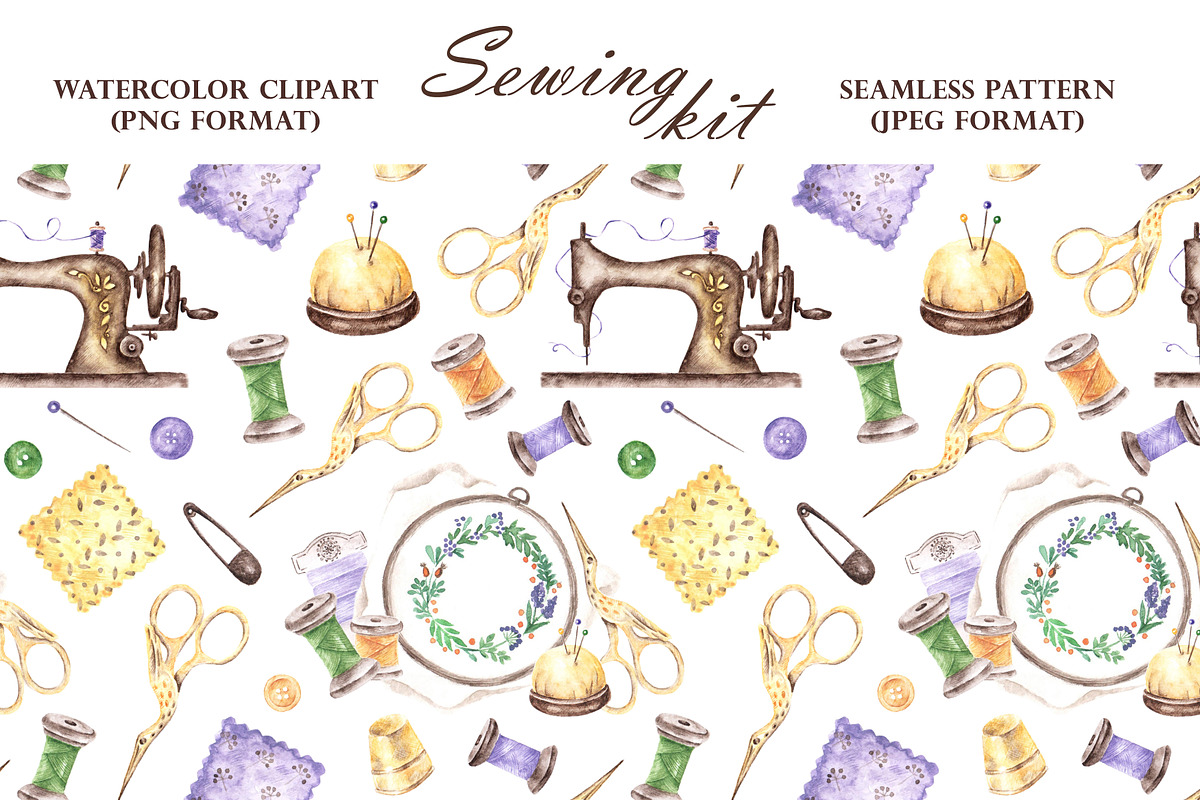 Sewing watercolor kit Sewing machine, an Illustration by SabinaWatercolorArt (Photo 14 of 14)