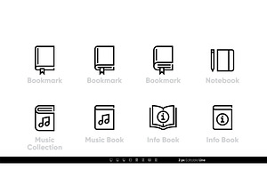 Bookmark, Notebook icons. Music Book