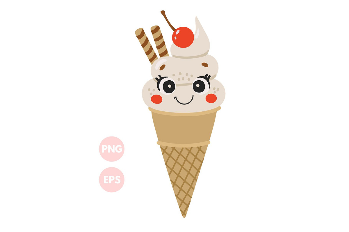 Cute Ice Cream Illustration, a Food Illustration by ⋒DesignECShop⋒ (Photo 1 of 3)