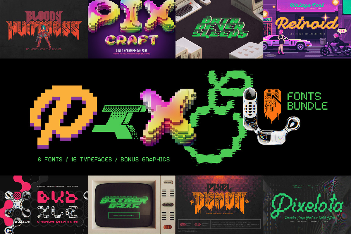 Pixel Fonts Bundle, a Symbol Font by Gleb Guralnyk (Photo 1 of 7)