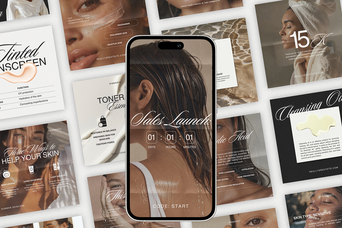 Skincare CANVA Beauty Templates, a Social Media Template by Xenié Creative (Photo 1 of 10)